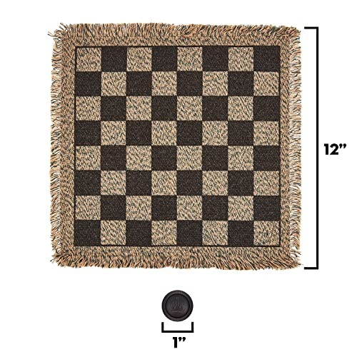 3-in-1 Mini Checkers Rug + Classic & Mega Tic Tac Toe – Portable 12×12 inches