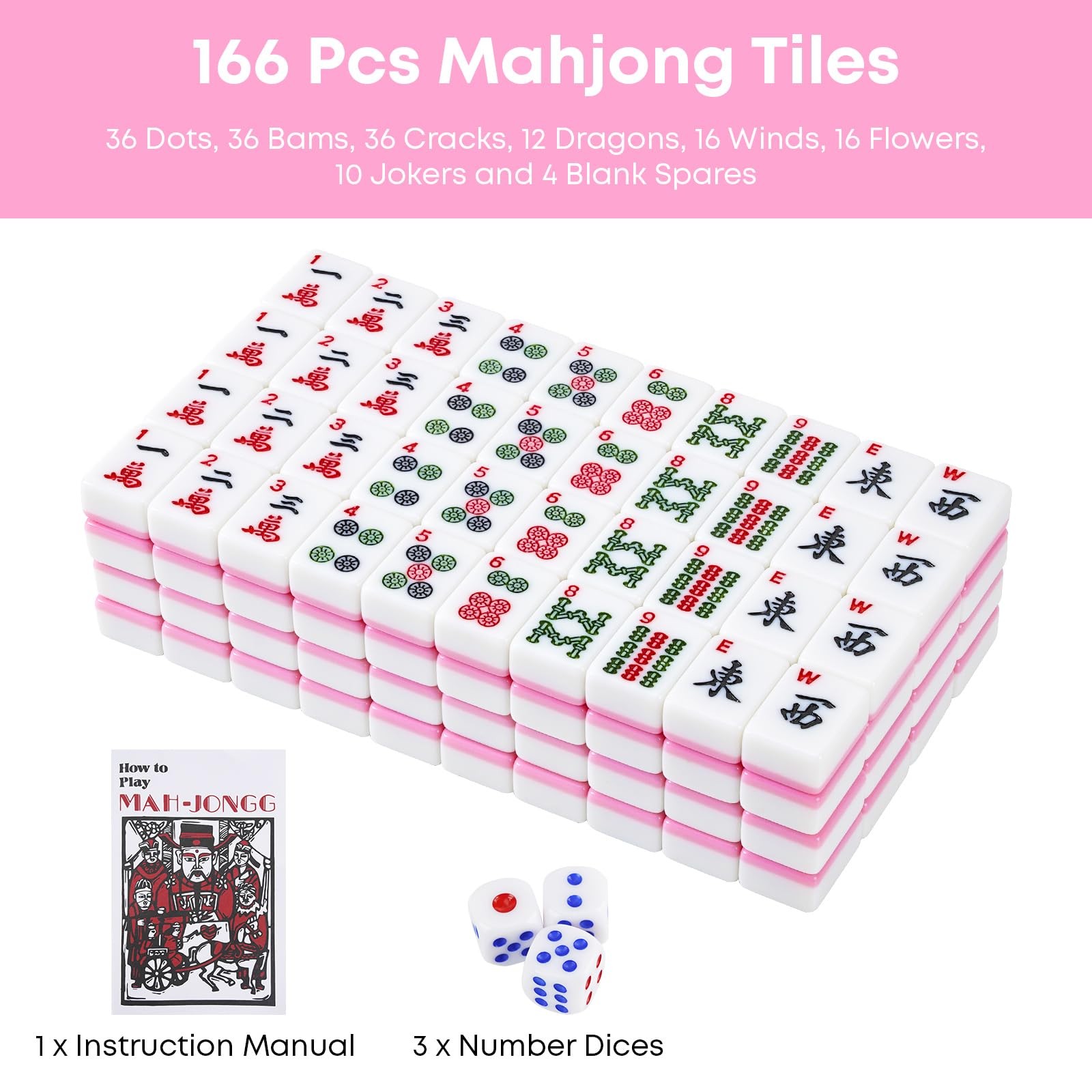 American Mahjong Tile Set, 166 Pcs 1.2″ Mahjong Tiles with 3 Dices 1 Instruct…