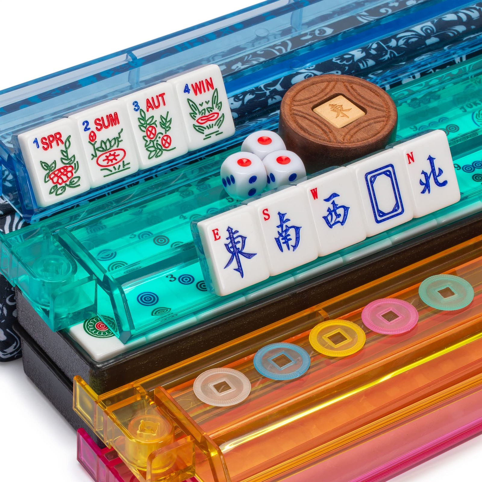 Yellow Mountain Imports American Mahjong Set, Chinoise II with Floral Blue So…