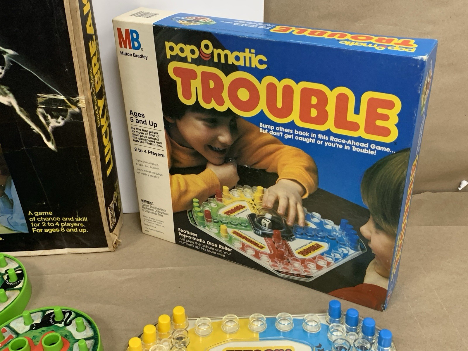 Vintage Family Game 3pc Lot Gabriel PopOMatic Lucky Break Milton Bradley Trouble