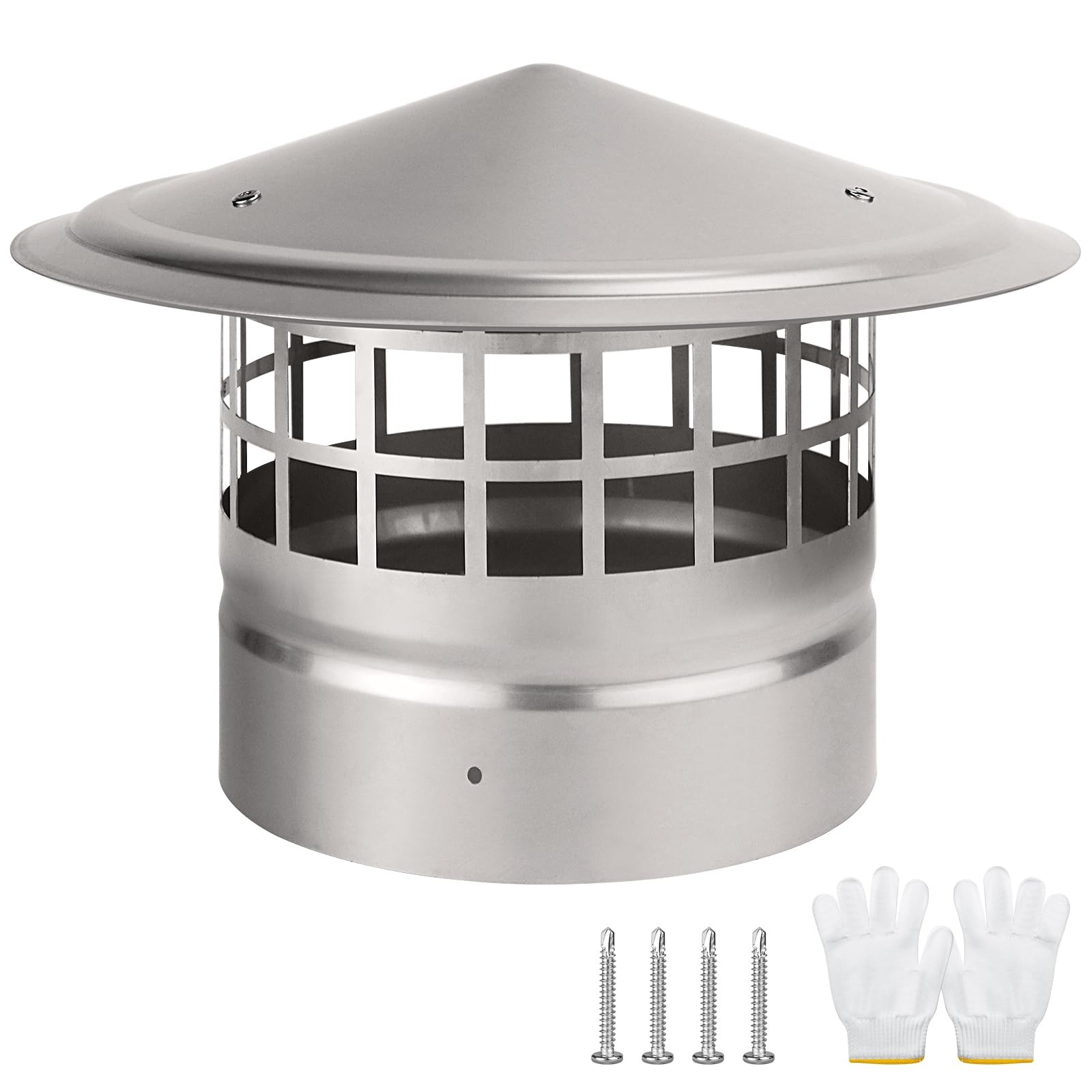 6 Inch Round Chimney Cap,Cone 6 inch Cap-Square Screen, Silver/Black
