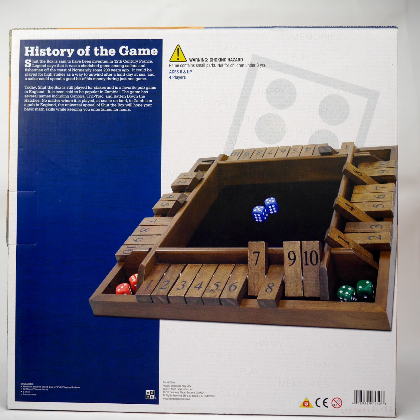 WE Games’ SHUT THE BOX 14 inch Walnut Board for 1 to 4 Players 497410 COMPLETE