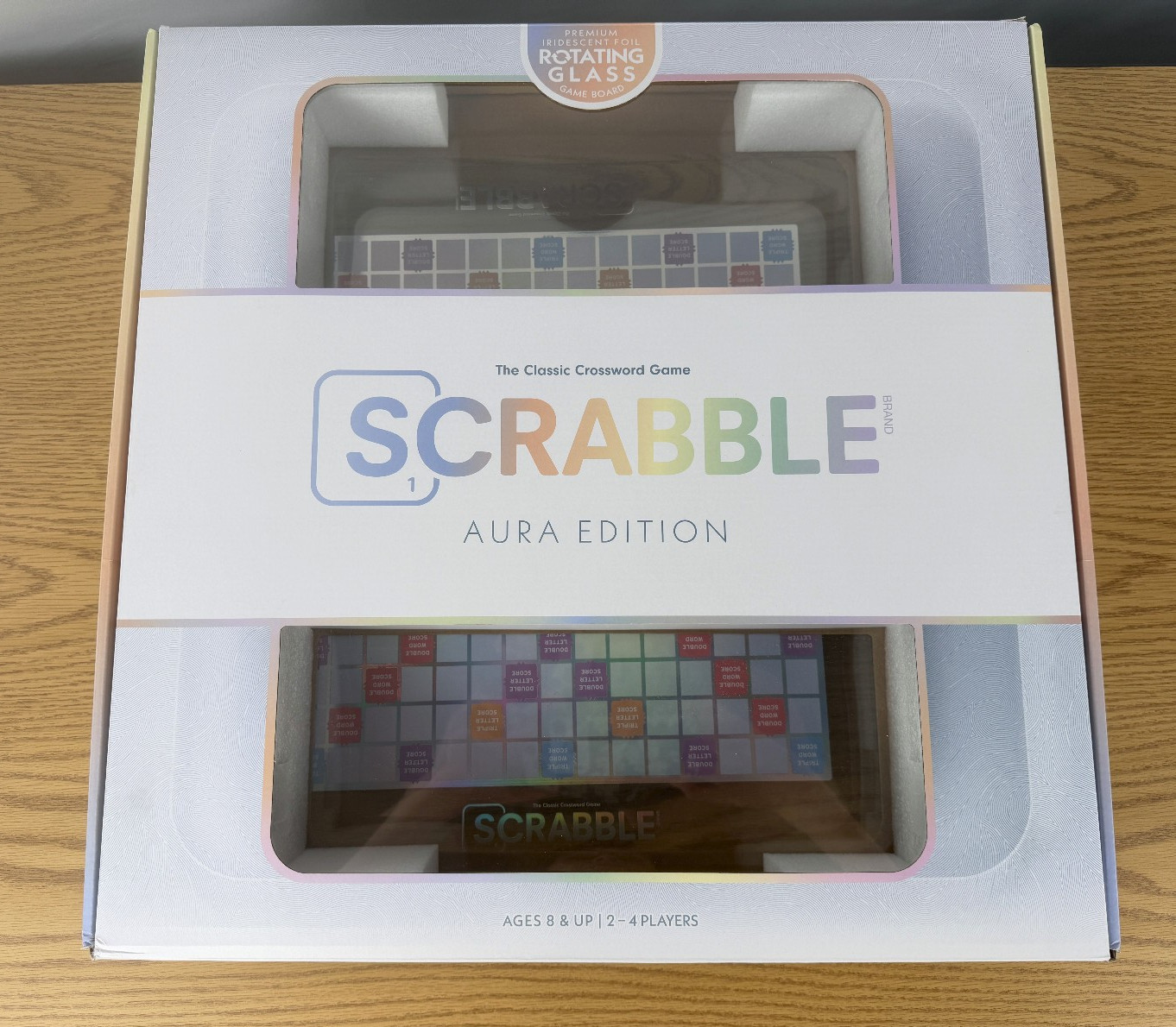 SCRABBLE AURA Glass Game WS Game Rotating Board Lazy Susan Open Box