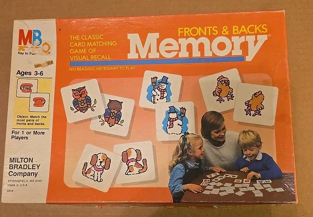 Memory Fronts and Backs Vintage Card Matching Game 1986 Milton Bradley Complete