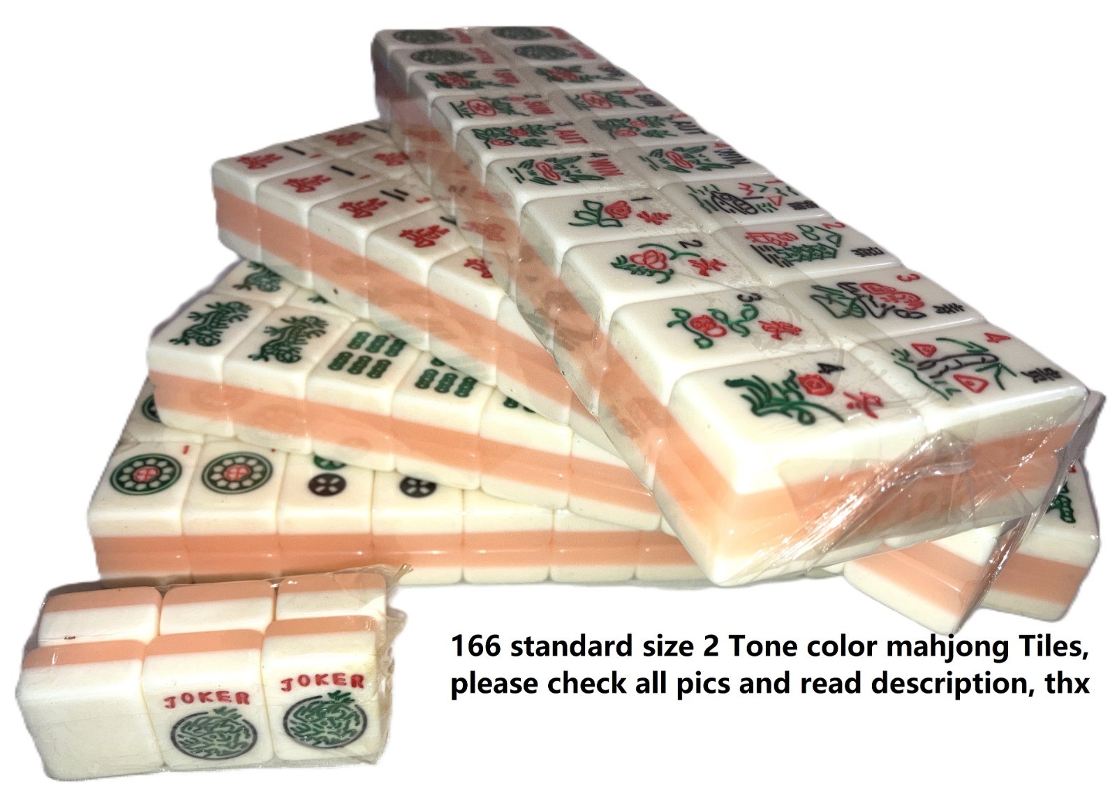 Mahjong Mahjongg American 2 Tone Full Standard Size 166 Tiles Off White Engraved