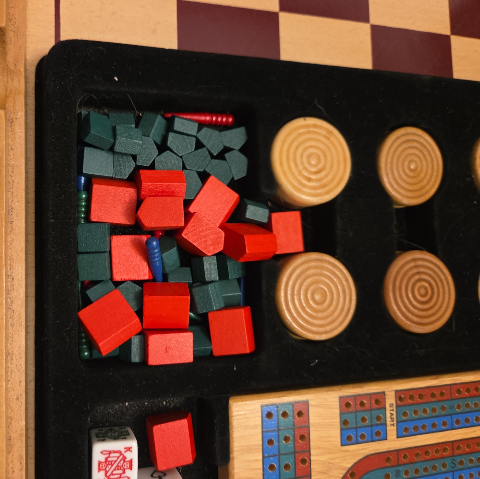 Vintage Monopoly Clue +6 Classic Games Wood Cabinet Used 2004 Chess checker etc