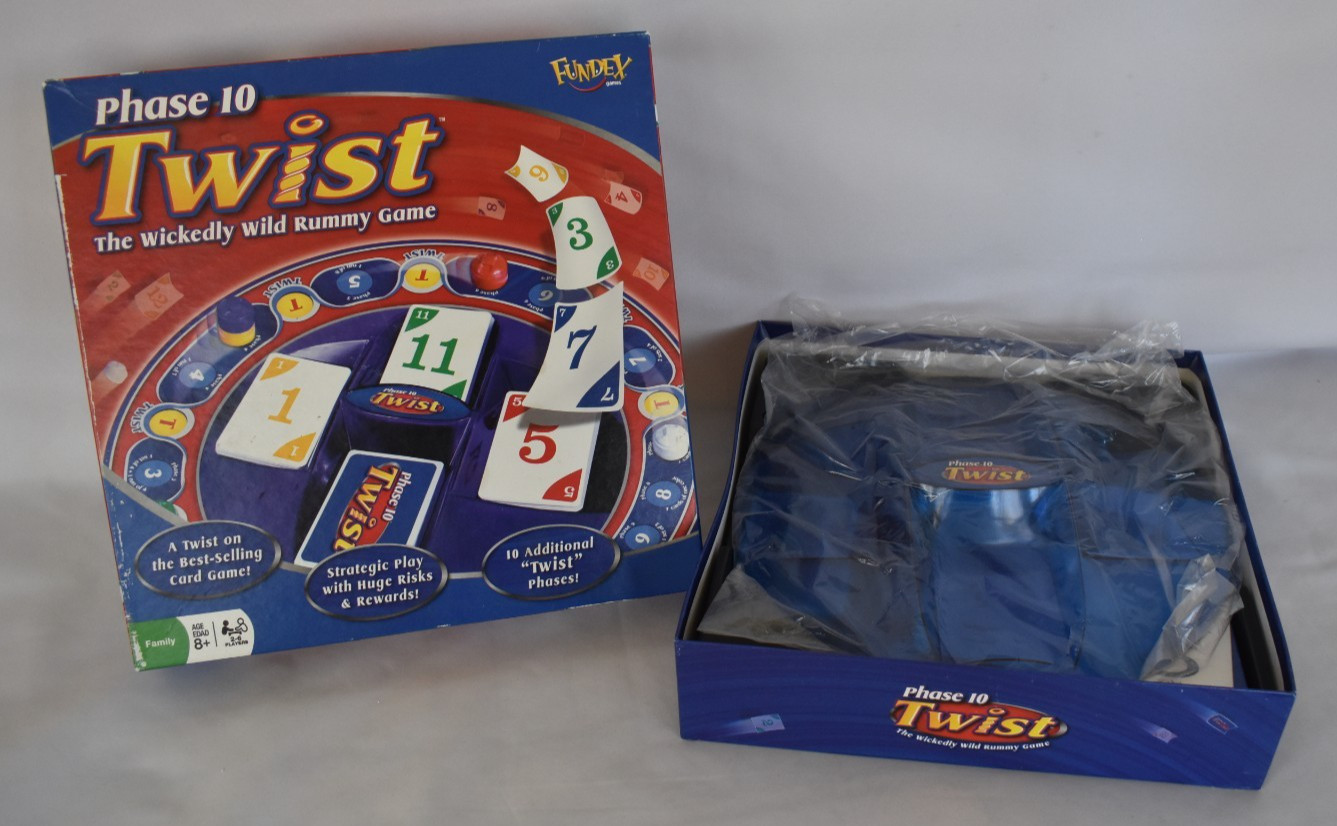 Phase 10 Twist Board Game Open Box SEALED PARTS Fundex 2008 Wickedly Wild Rummy