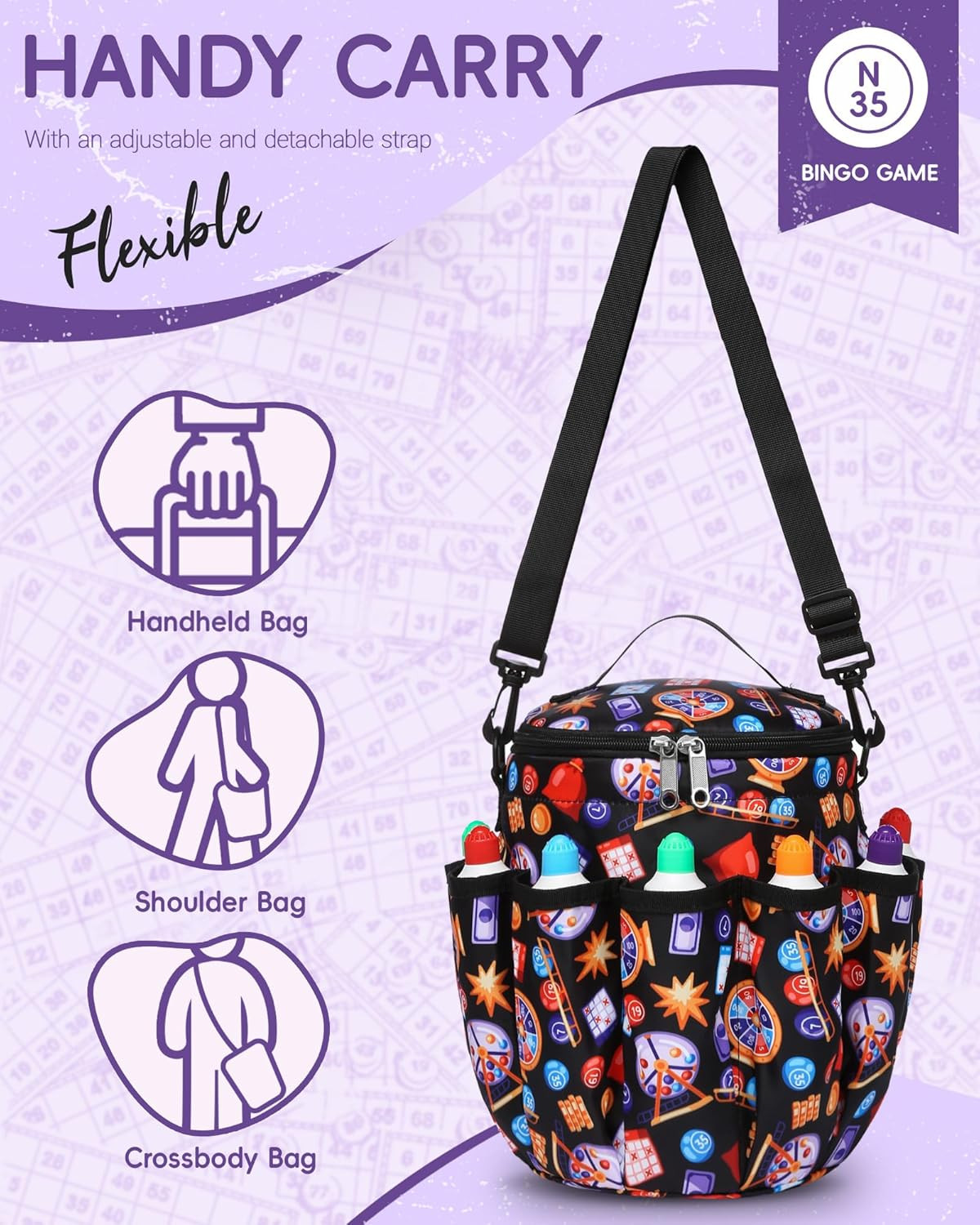 Bingo Bags with Pockets for Bingo Daubers Dabbers Dobbers Dotters Bingo Bag for