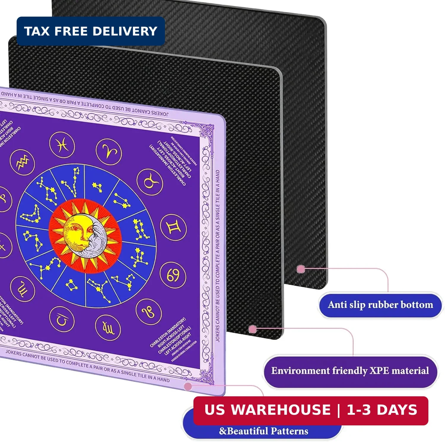 Mahjong Mat – Non-Slip, Noise Reducing & Waterproof Game Mats 31.5 x 31.5 Inches