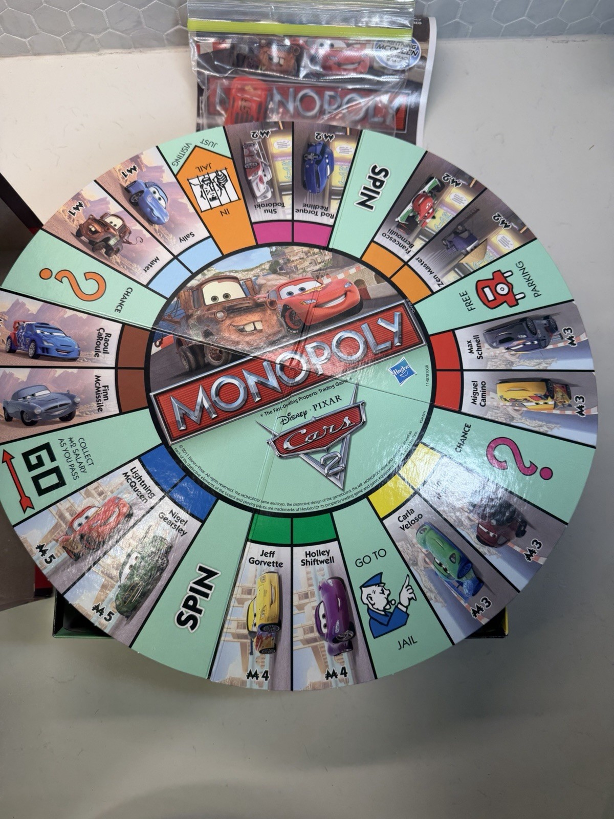 Disney Pixar Cars 2 Monopoly Game Lightning McQueen Racetrack Game COMPLETE