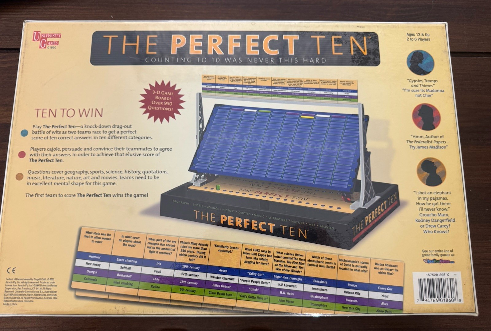 The Perfect Ten University Games Trivia Board Game 2 to 6 Players 12+ NEW 2003