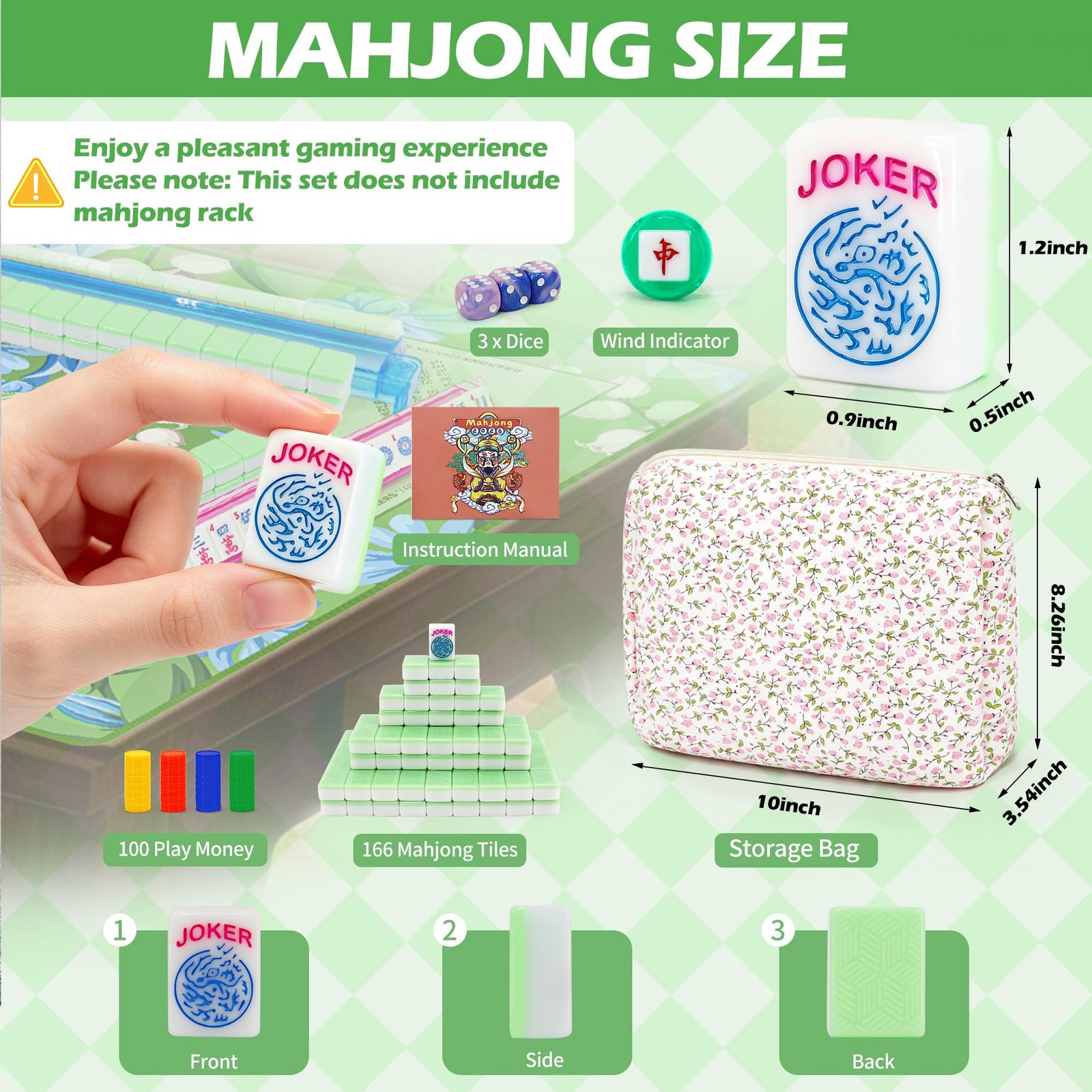 Jolitac American Mahjong Tile Set with 166 Tiles, 1.2-Inch Tiles & Accessorie…