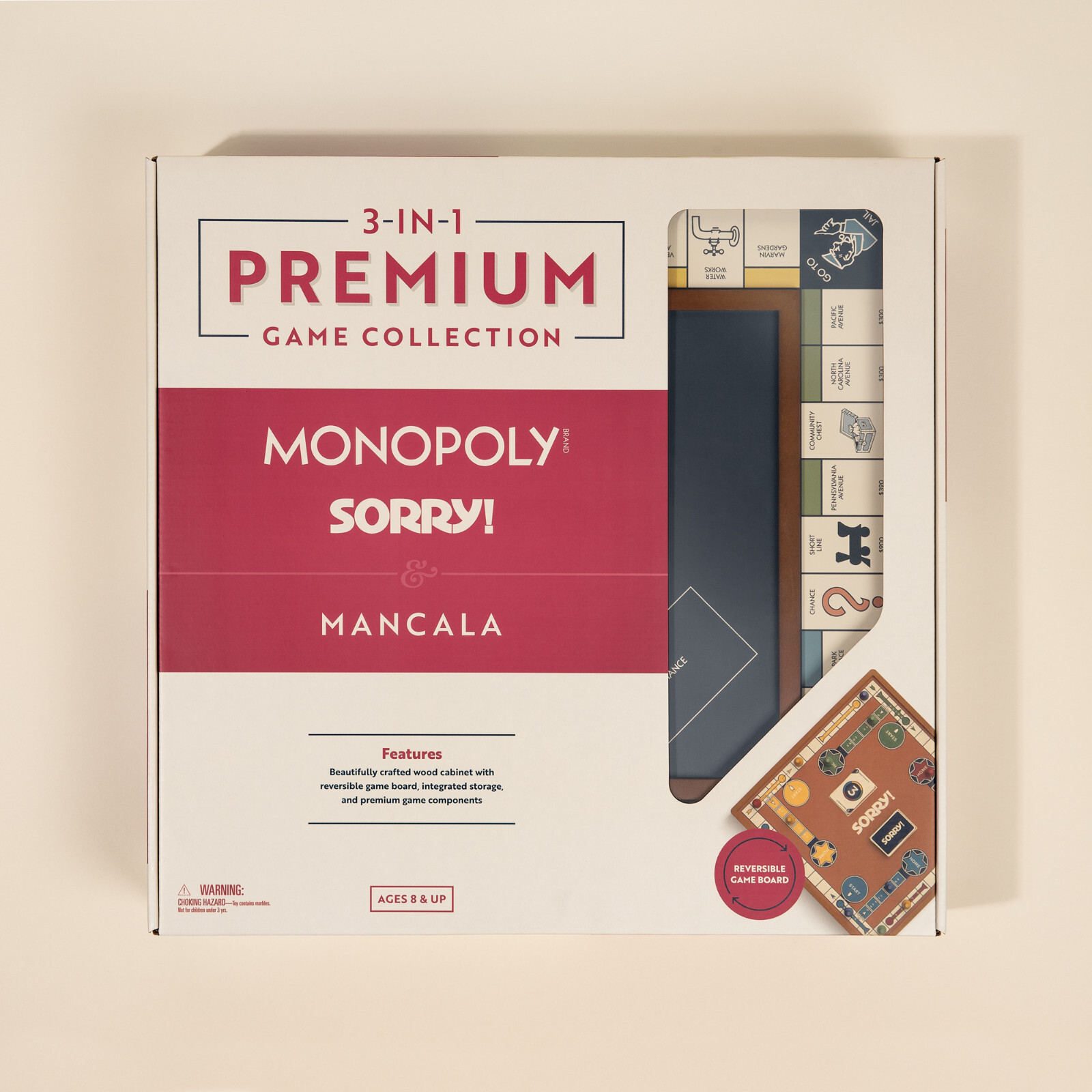 WS Game Company 3-in-1 Premium Game Collection: Monopoly, Sorry!, and Mancala