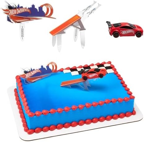DecoSet® Hot Wheels™ Supreme Speed Cake Topper, Car Cake Decoration Set with Veh