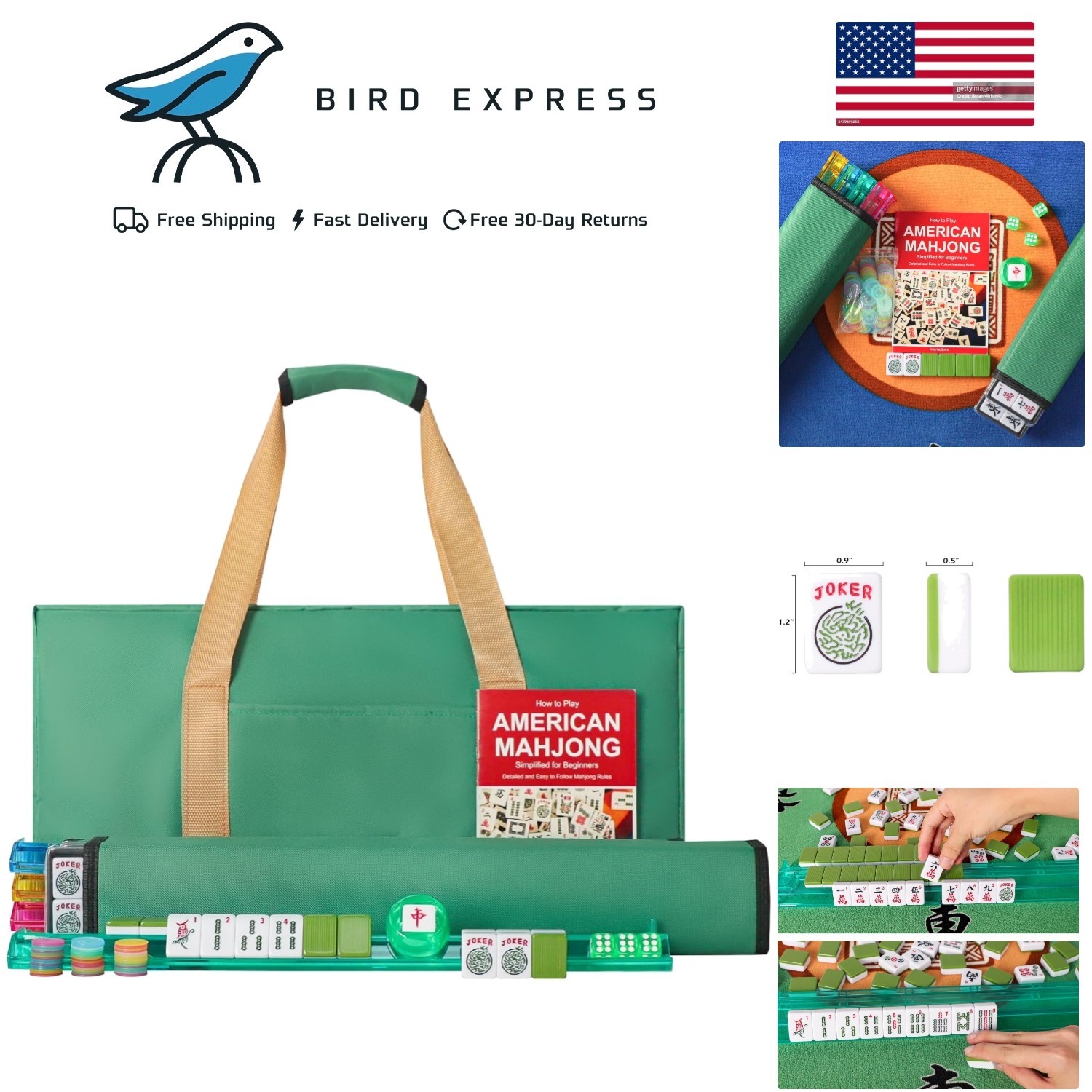 Complete American Mahjong Set with 166 Green Tiles and Stylish Carrying Bag