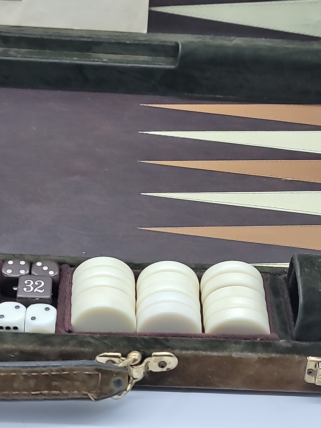 Vintage E.S. Lowe Deluxe Tournament Backgammon Set Felt Feaux Leather Skor Mor