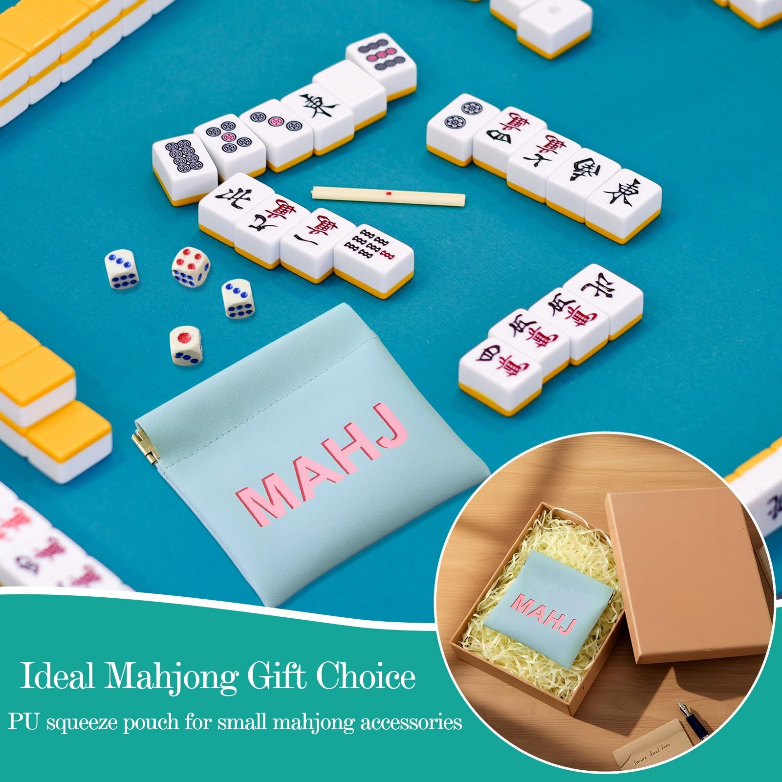 Mahjong Dice Bags 3.8 x 3.9 in PU Squeeze Mahjong Pouch Mini Dice Coin Tiles …