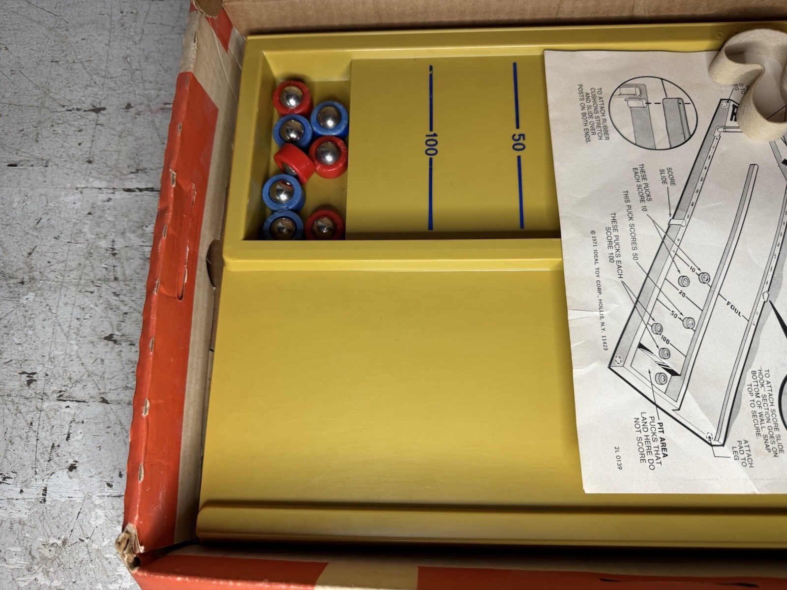 Vintage Rebound Two Cushion Board Game 1971 Ideal Skill Tabletop Yellow USA