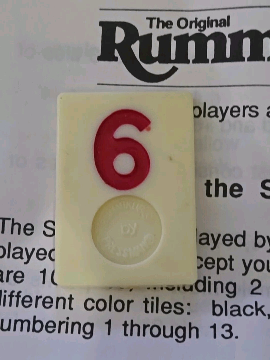 The Original Rummikub Red #6 Tile Replacement Game Part Piece Pressman