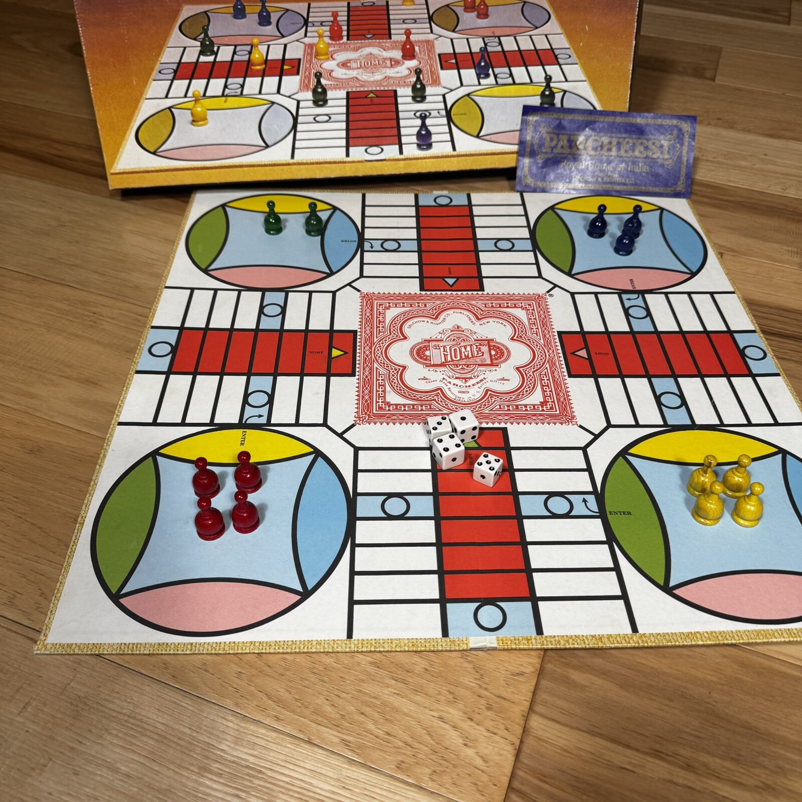 1982 DELUXE EDITION PARCHEESI Royal Game of India Selchow & Righter 3pc Missing