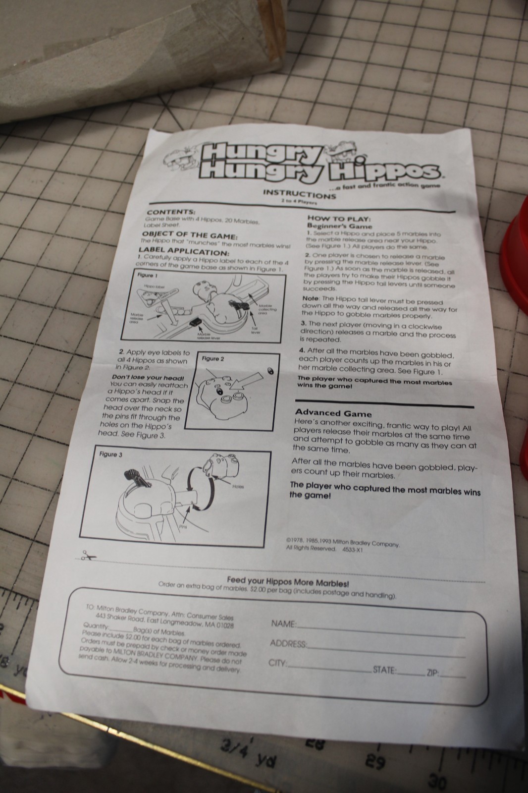 Vintage 1986 Hungry Hungry Hippos Game Milton Bradley