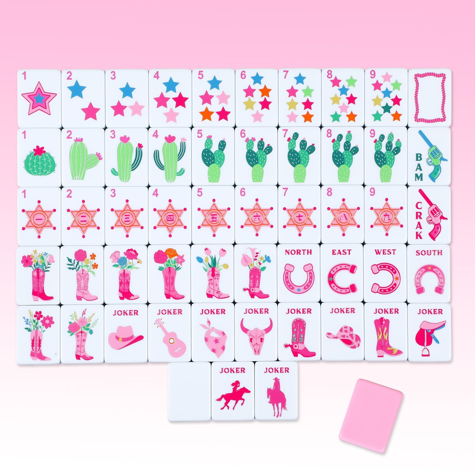 Arrowbash 160 Pcs Pink Cowgirl American Mahjong Set, 1.2 x 0.87 Inches Wester…
