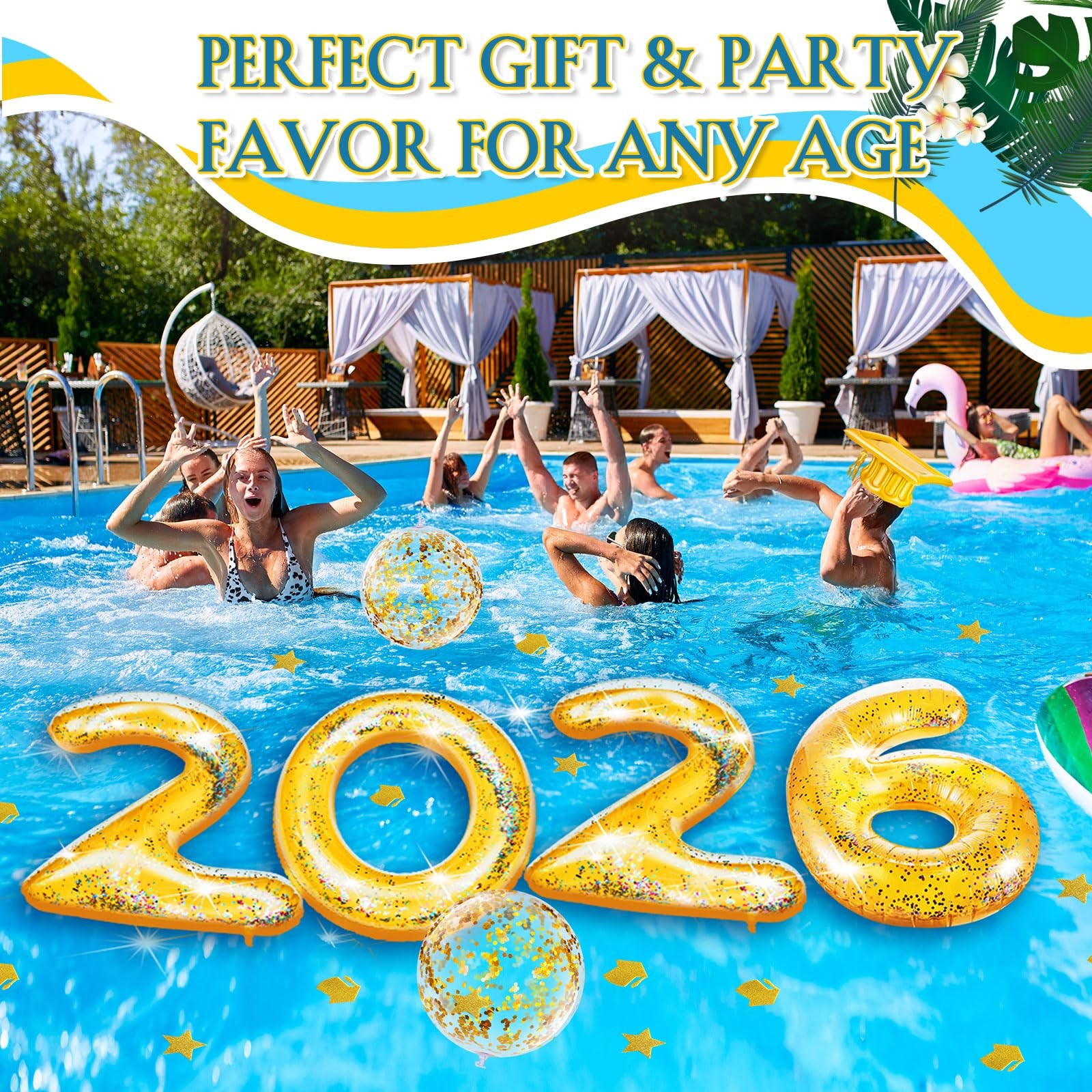 Pool Float Decorations 14 Pcs 30 x 40 Inch Class of 2026 Gold Sumind Extra Large