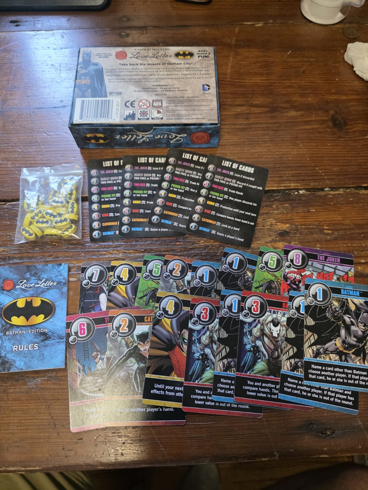 AEG LOVE LETTER BATMAN EDITION BOARD GAME 100% Complete A Game By Seiji Kanai