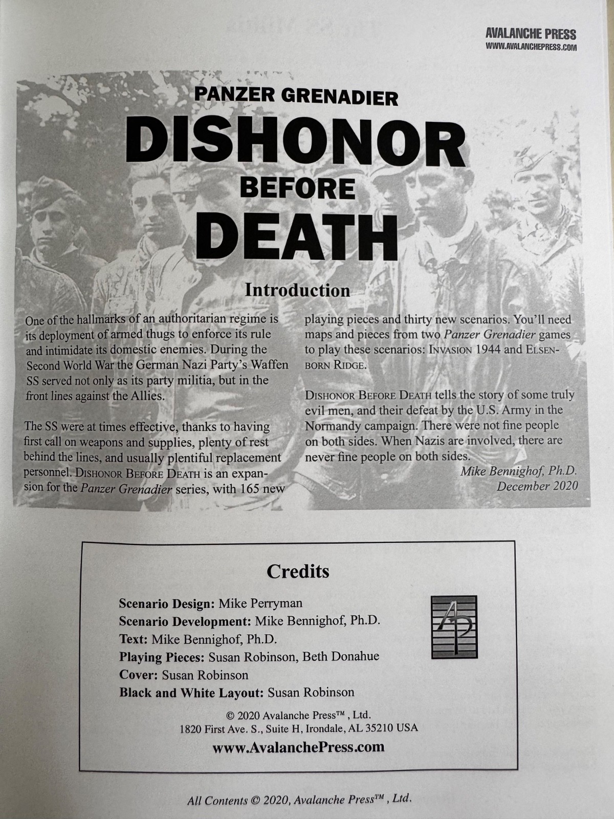 Avalanche Press Dishonor b4 Death The Waffen SS France 1944 Panzer Expans. incom