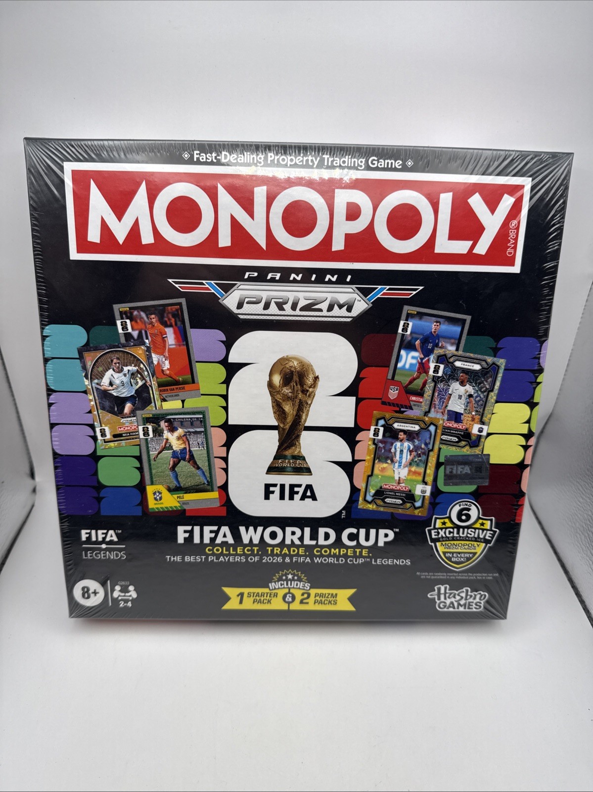Monopoly Panini Prizm FIFA World Cup Board Game Includes 1 Starter & 2 Prizm Pk
