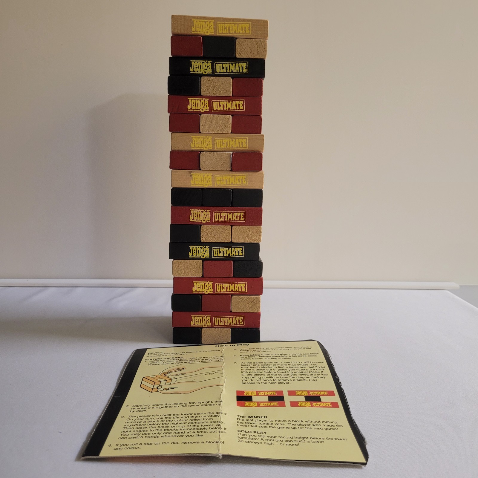 Vintage JENGA ULTIMATE Game 54 Red Black And Natural Wooden Blocks RARE HTF