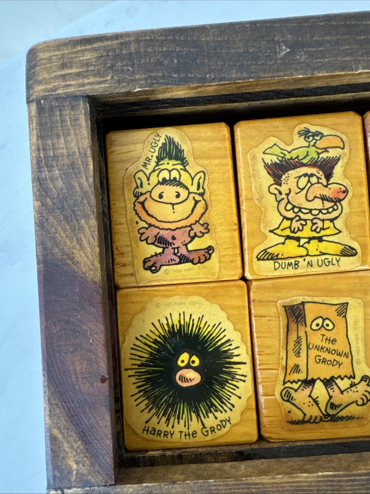 The Grodies & Shirt Tales Wooden Memory Game Matching Tiles In Box OOAK