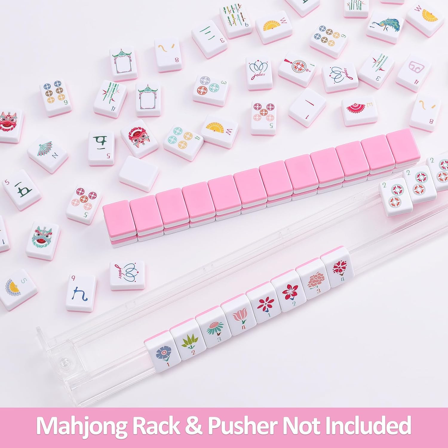 160 Pink Engraved American Mahjong Tiles Set with Carrying Bag and Accessories