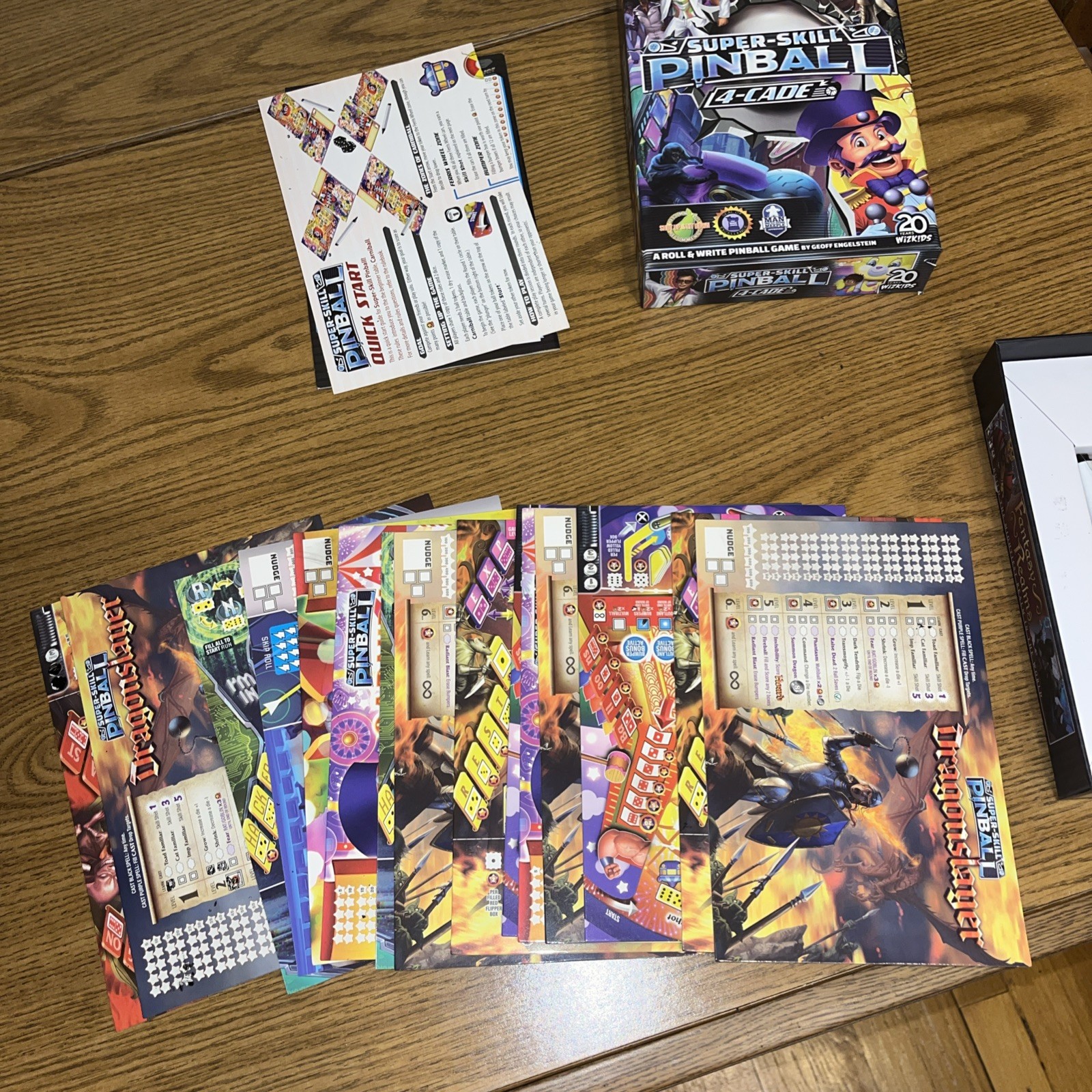 WizKids Super-Skill Pinball 4-Cade Roll & Write Pinball Dice Game New Open Box