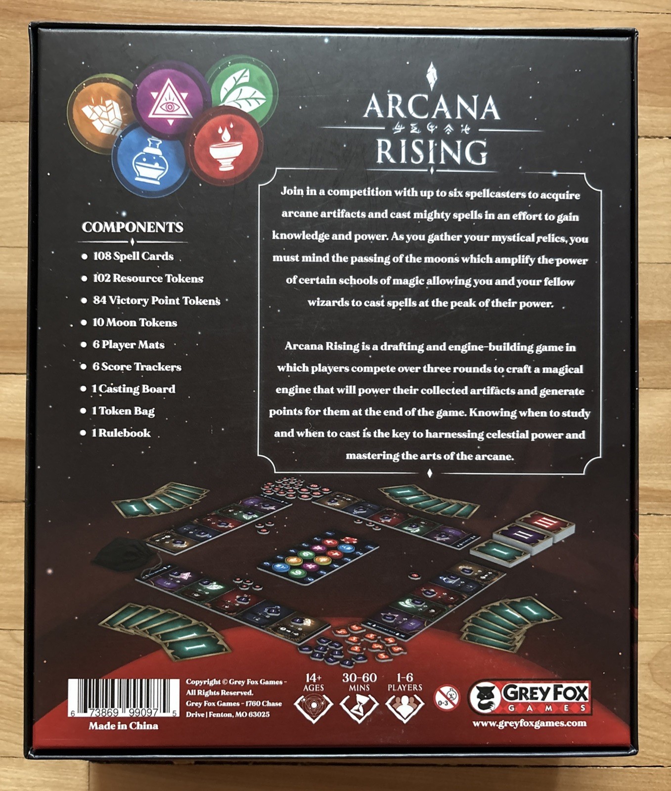Arcana Rising. Board Game. Ages14+,30-60min;1-6players.Used All Cards In Sleeves