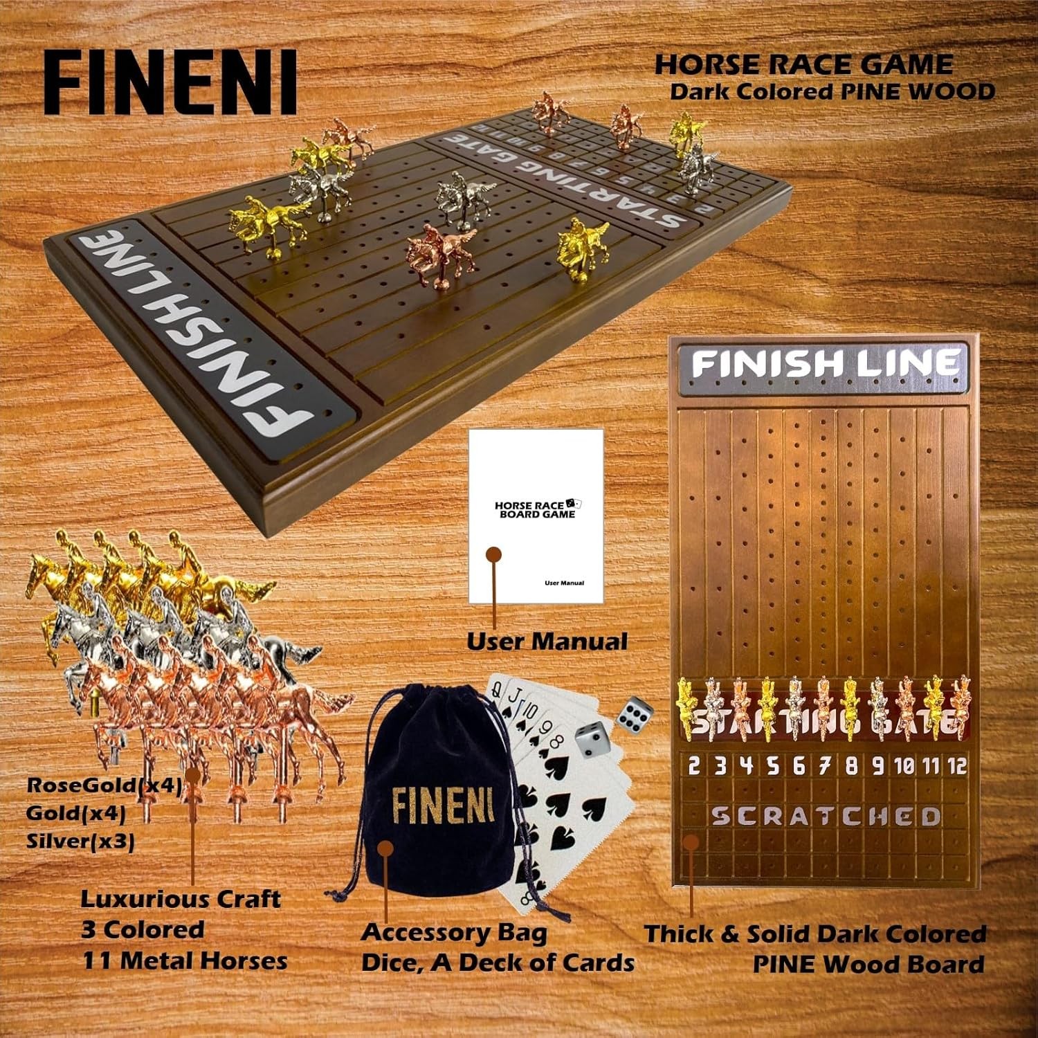 Horse Racing Game for Adults, Horse Race Board Game with 11 Luxurious Metal Hors