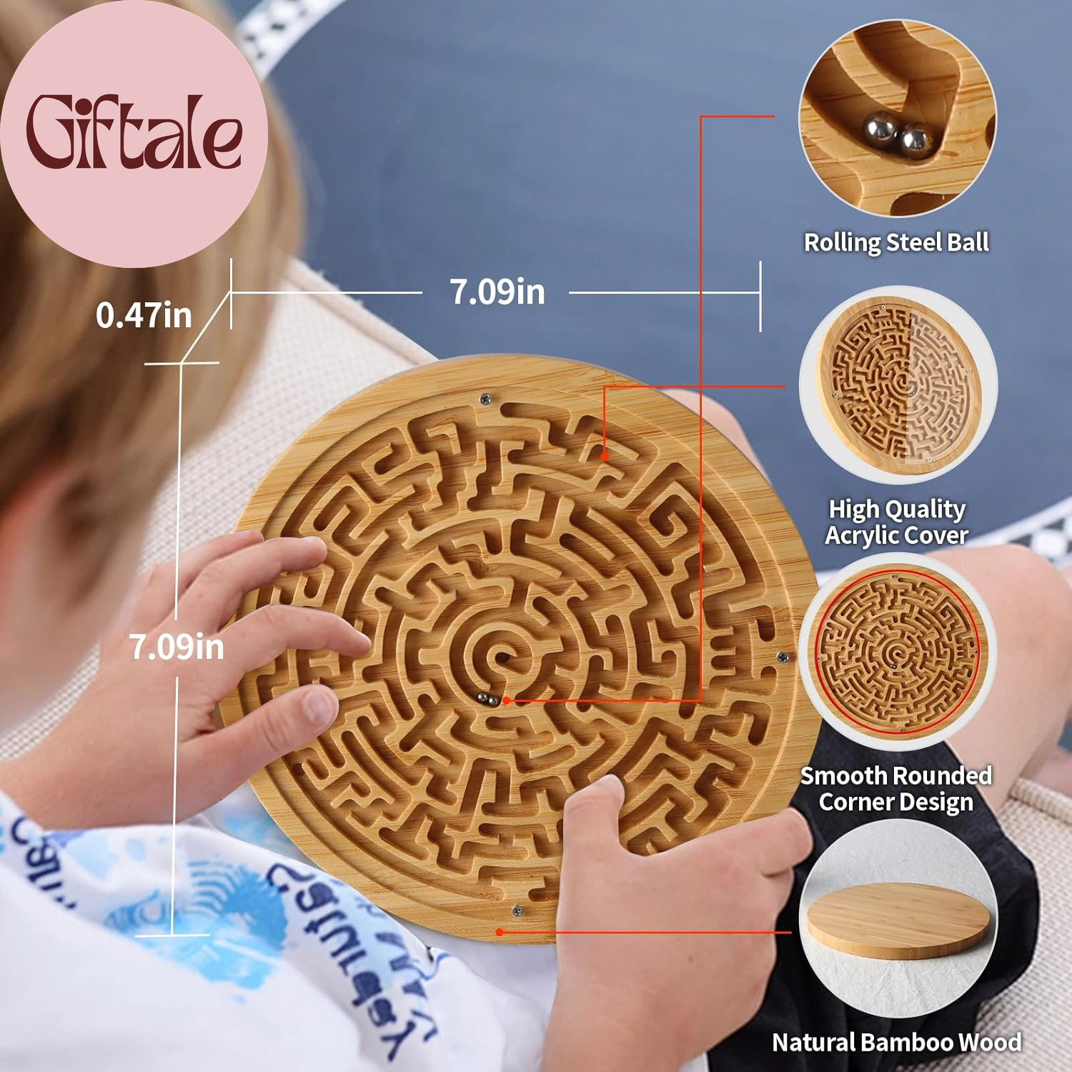 Round Wooden Labyrinth Board Game – Marble Maze for Education and Fun, Toddler A
