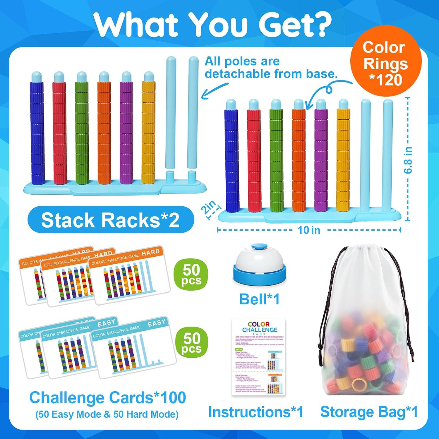 2 Pack Color Challenge Game – 2 Players Color Matching Puzzle Game, Fun Board Ga