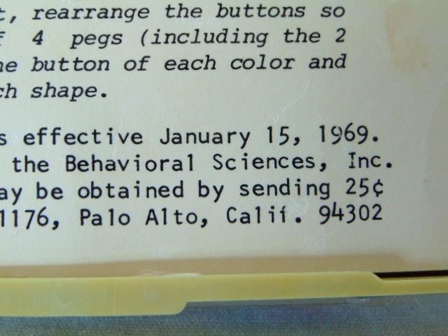 1969 BALI-BUTTONS Hand Held DEXTERITY Game, A LOGIC PUZZLE, Behavioral Sciences