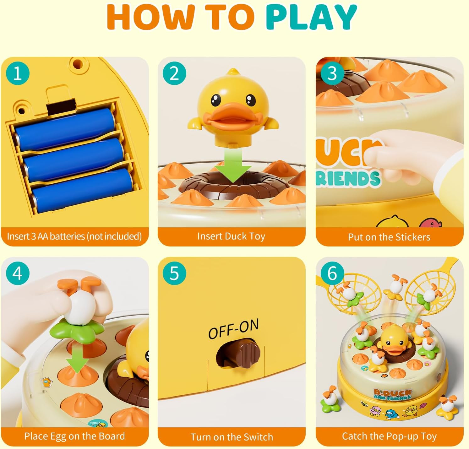 B.Duck Games, Bounce and Catch Board Game for Kids Age 4-6, Interactive & Music