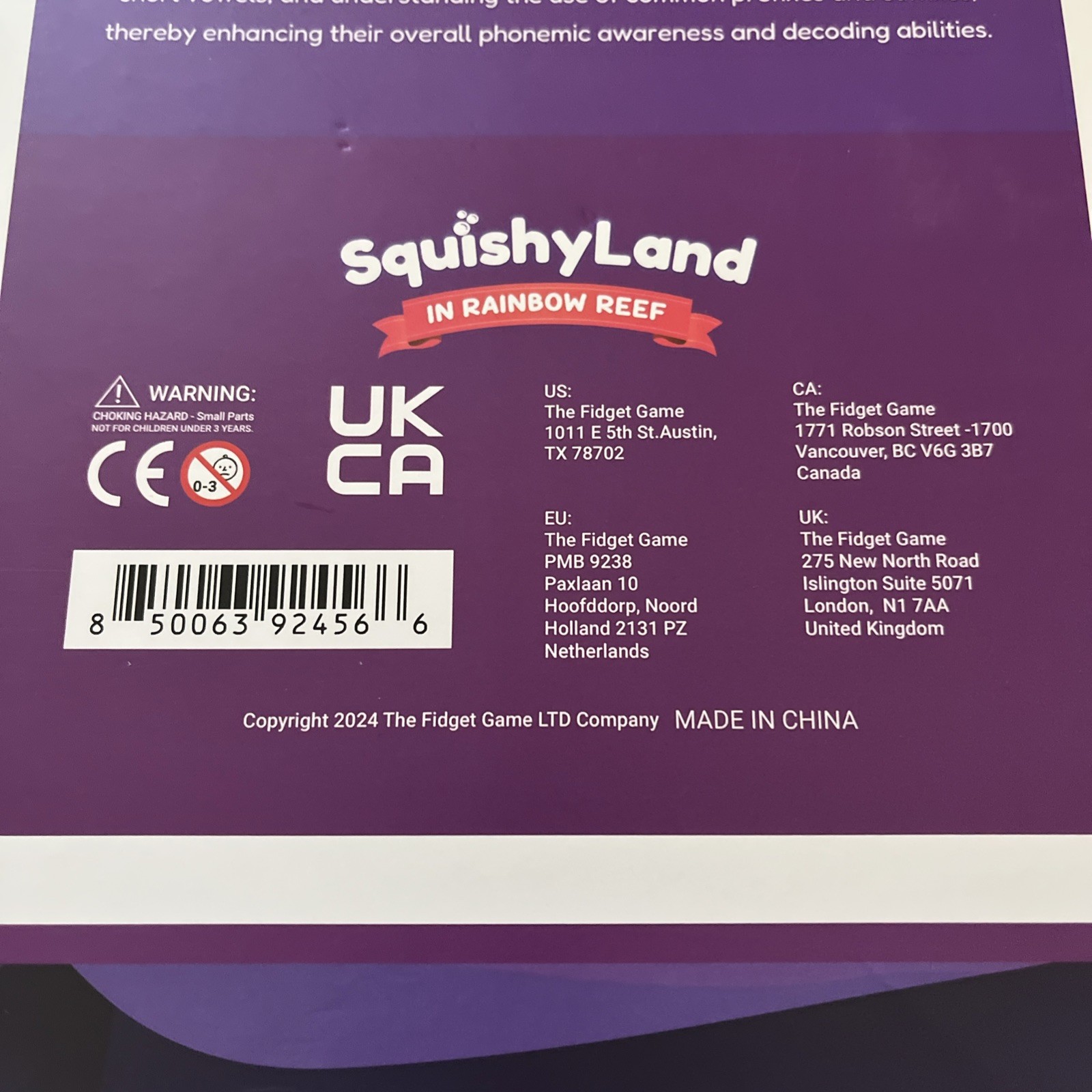 The Fidget Game SquishyLand Rainbow Reef Educational Phonics Reading Board Game