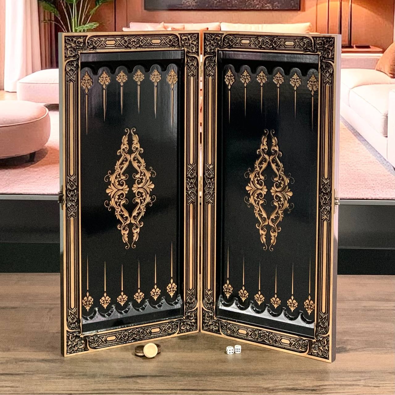 Luxury Wood Backgammon Set Lion Design Handmade Maple Wood Custom Gift 24″