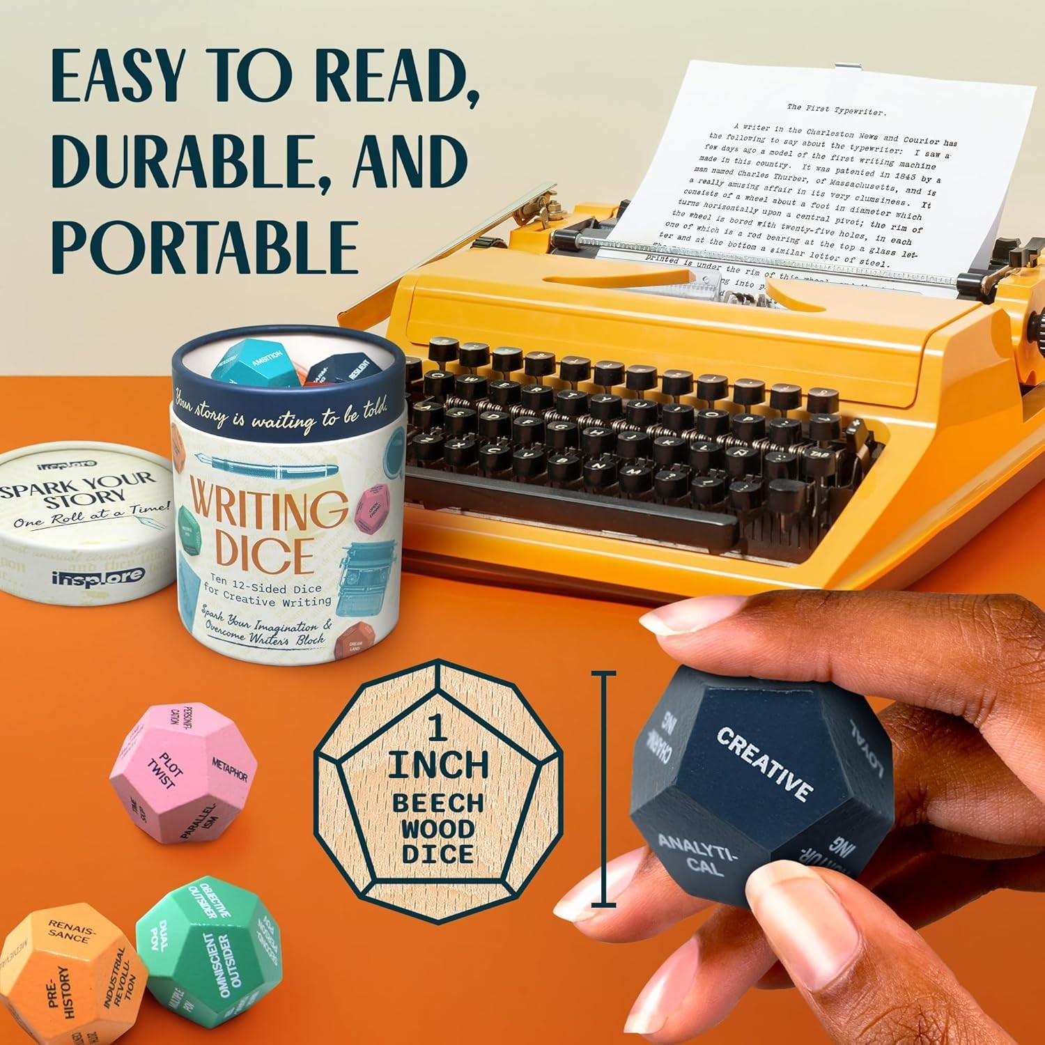 12-Sided Writing Dice – Giftable Creative Writing Tool – 120 Inspiration Prompts