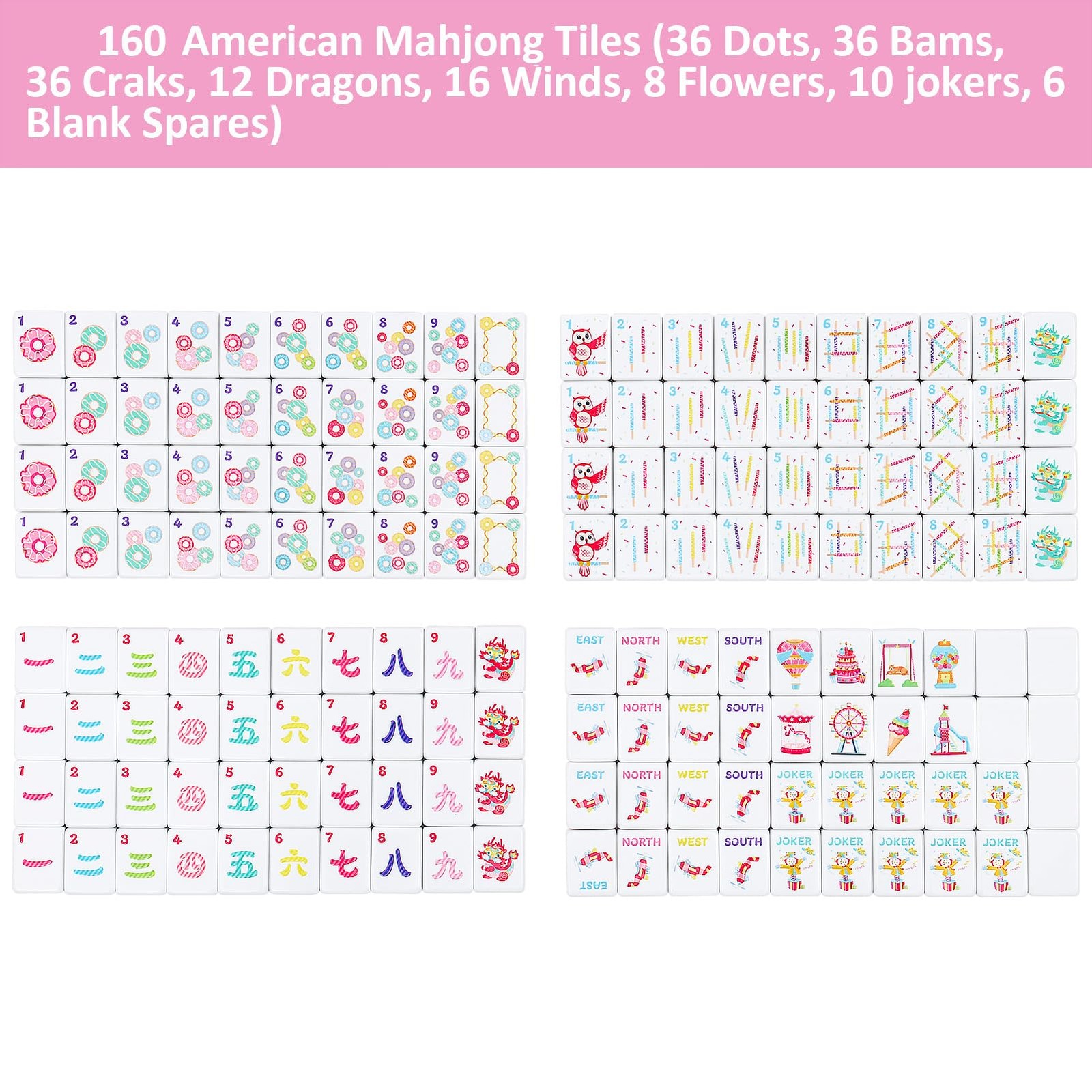My Mahjong Trove 160 Pink American Printed Mahjong Game Set Carrying Bag And