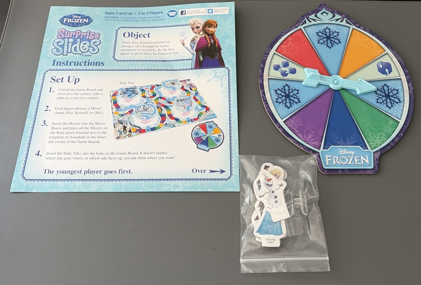 Disney Frozen Surprise Slides Board Game Complete 2 to 4 players ages 3 up EUC