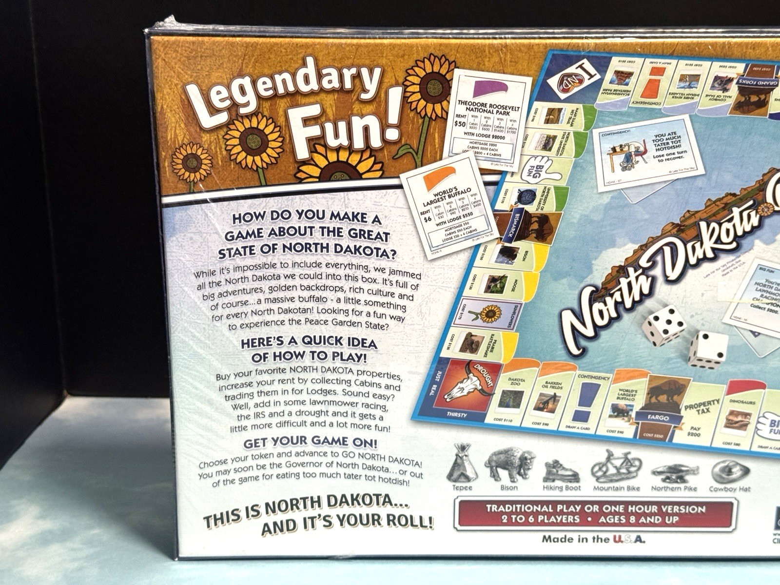 North Dakota-Opoly Monopoly style board Game Celebrating Peace Garden State NEW