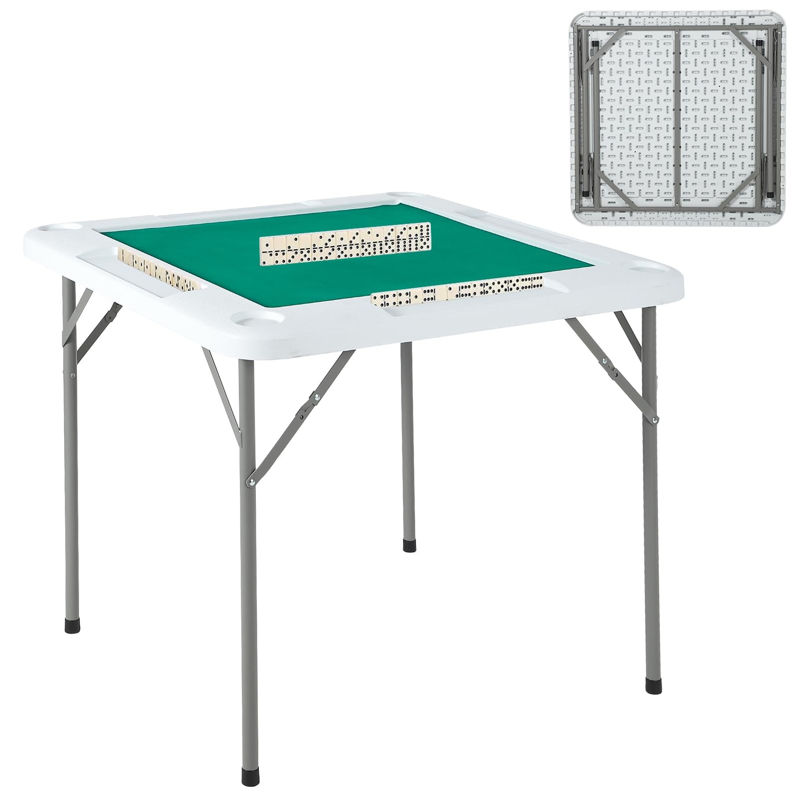 4 Player Fold Mahjong Table 35.4in Square Game Desk Green Wear Resist Top Trays