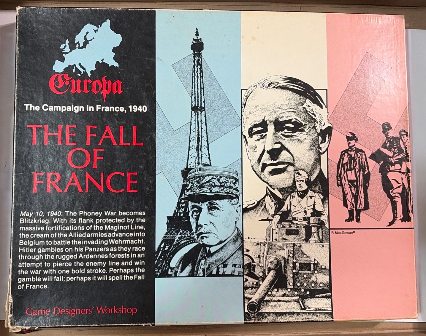 GDW Europa The Fall of France 1940 Board Game 1984. Incomplete, read desc.