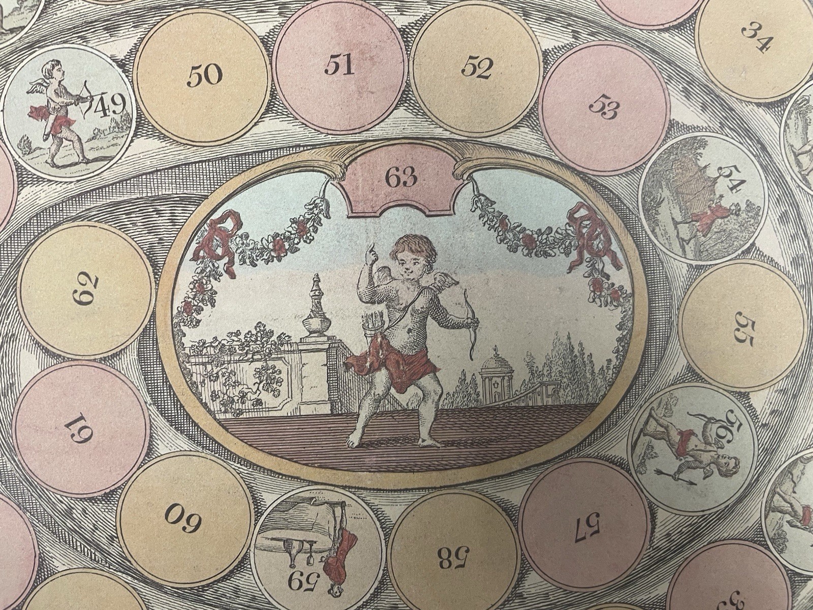 Vintage Game of the Snake Cupid Board Game Print Bowles Royal Pastime Art
