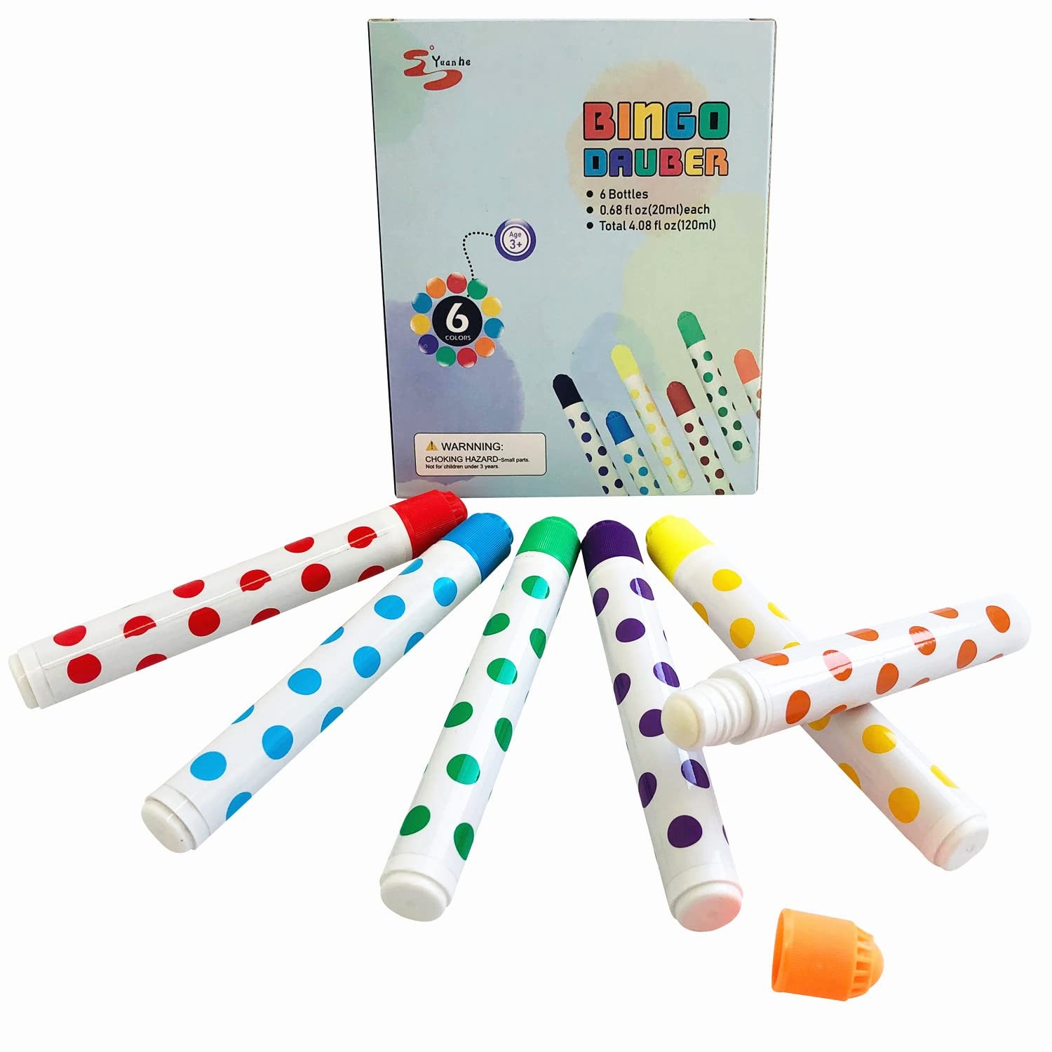 Yuanhe Bingo Daubers 6 Pack in Mixed Colors Marker Ink Bottle Set